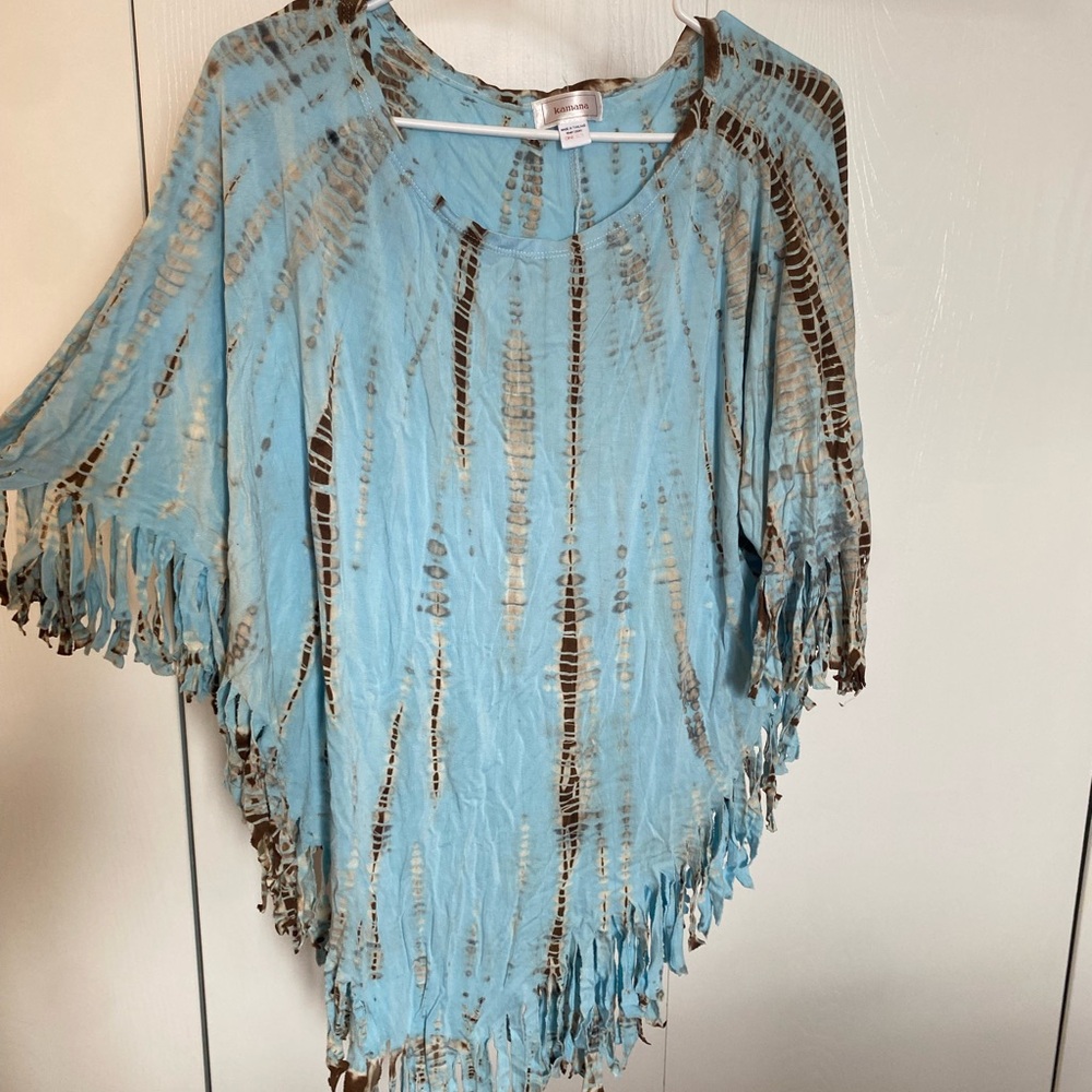 Boho Chic Blue Tie-Dye Fringe Tunic